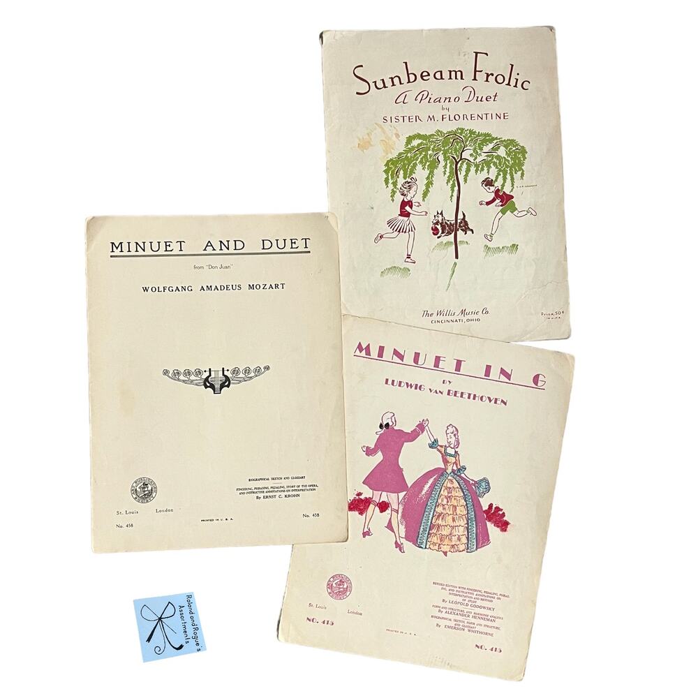 Sunbeam Frolic Minuet and Duet and Minuet in G Paper Sheet Music Bundle As-is